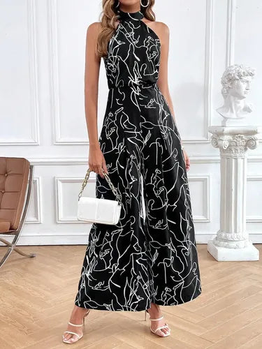 Entero Jumpsuit Mono Estampado Halter Fiesta Bolsillo El 198