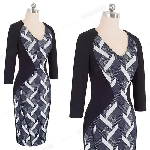 Vestido Formal Negro, Manga 3/4 Va 294 Negro M