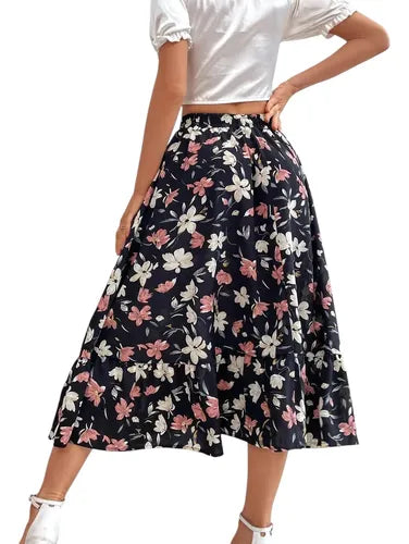 Falda Mujer Estampado Floral Bohemio Playa Fb 03 Azul S
