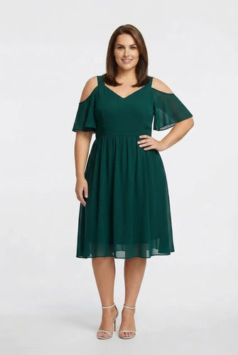 Vestido midi hombros descubiertos multicolor talla grande