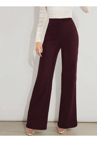 Pantalón Mujer Pierna Ancha Cintura Elasticada Pt 16 Burdeo S