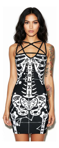 Vestido Negro Print Esqueleto  Vd 35 Negro M