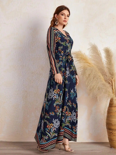 Vestido Largo Bohemio Estampado Escote Cruzado Vd 98