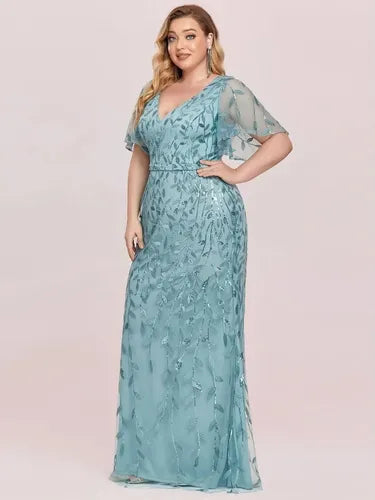 Vestido Fiesta Largo Lentejuelas Manguita Talla Ep 192 Azul 26