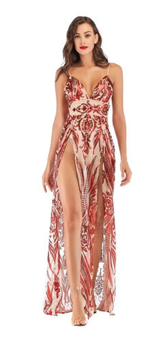 Vestido Sexy Transparencia Lentejuelas Body Vl 36 Rojo L