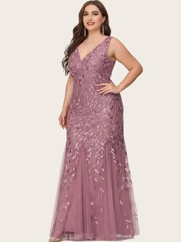 Vestido Fiesta Lentejuela Sirena Tul Talla Grande Ep 143