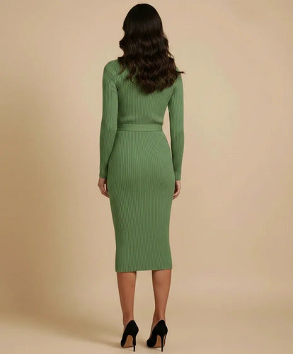 Vestido midi verde punto jersey manga larga