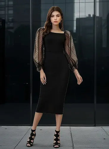 Vestido Delgado Con Mangas Largas Va 491 Negro M
