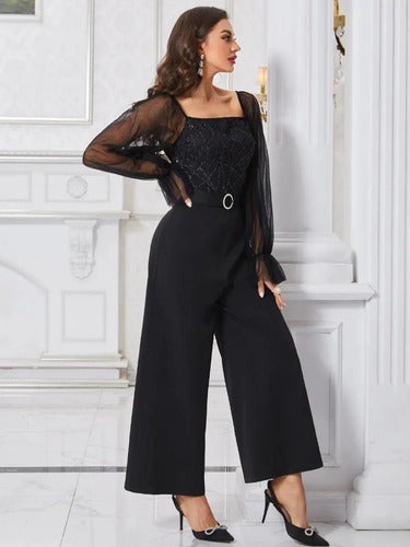 Entero Jumpsuit Mono Fiesta Escote Cuadrado Cinturón El 75
