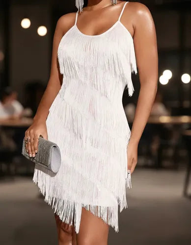 Vestido Fiesta Corto Lentejuelas Con Flecos Vl 41