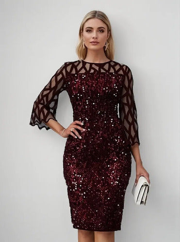 Vestido De Fiesta Con Lentejuela Vg 78 Rojo M