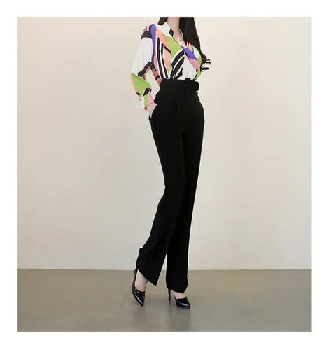 Entero Blusa Pantalón Negro Fiesta Con Cinturón Hq 29 Negro S