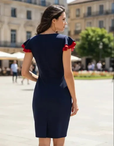 Vestido Formal Azul Marino Oficina Modelo Va 336 Azul L