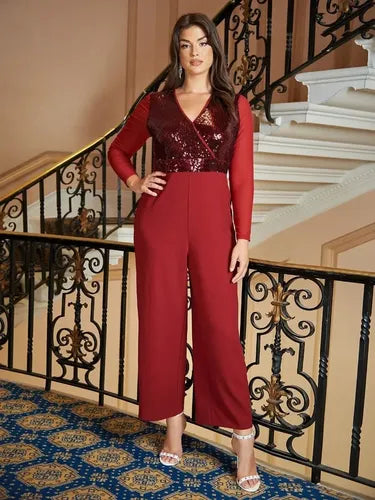 Entero Jumpsuit Mono Fiesta Lentejuelas Talla Grande Vg 122