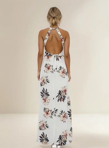 Vestido Maxi Largo Bohemio Azul Blanco Playero Vd 82