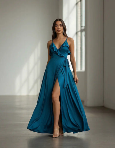 Vestido Largo Mujer Escote V Fiesta Va 614 Verde S
