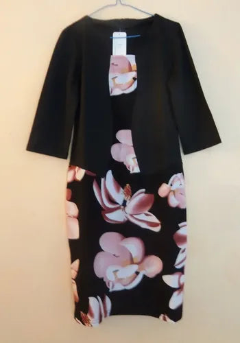 Vestido Negro Mangas 3/4 Modelo Va 223