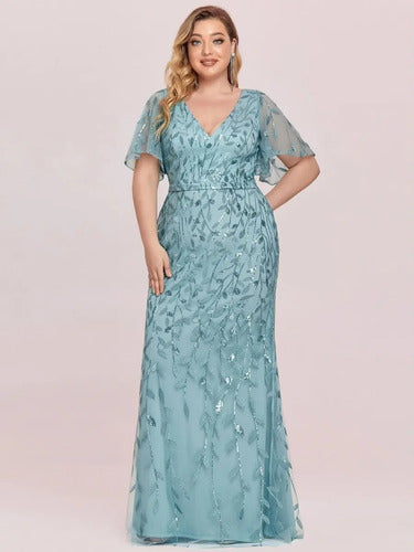 Vestido Fiesta Largo Lentejuelas Manguita Talla Ep 192 Azul 26