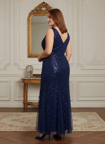 Vestido largo de fiesta corte sirena en tul y lentejuelas