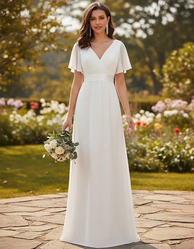 Vestido Novia Largo Gasa Corte Imperio Blanco 10