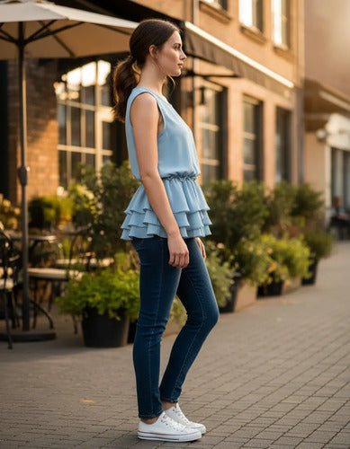 Blusa Mujer Polera Celeste   Celeste S