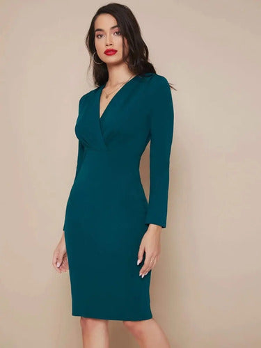 Vestido Cuello Cruzado Manga Angosta Va 500