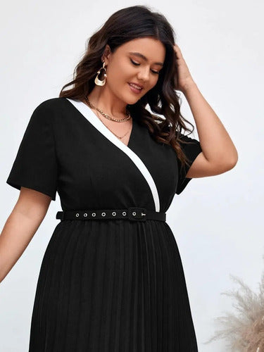 Vestido Fiesta Talla Grande Plisado Manga Vg 154 Negro 3xl