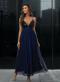 Vestido Fiesta Largo Tul Y  Lentejuelas  Va 467