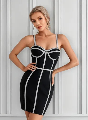 Vestido Elasticado Vendaje Ajustado Fiesta  Va 542 Negro S