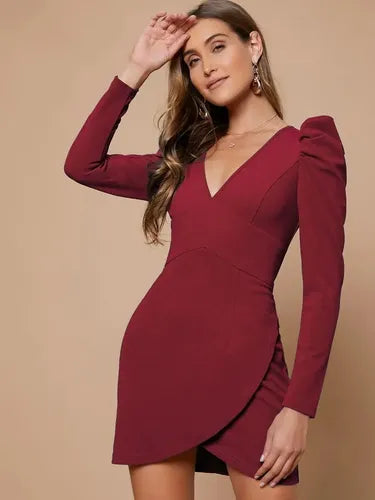 Vestido Corto Fiesta Manga Larga  Va 476