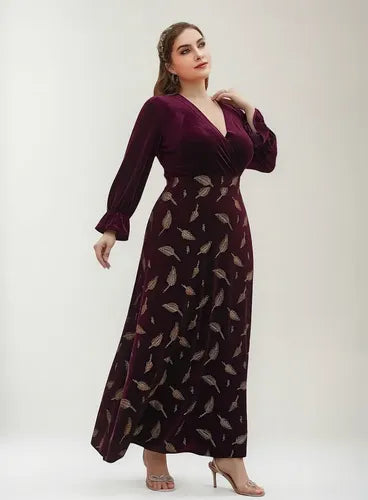 Vestido Escote Cruzado Talla Grande Terciopelo  Vg 111 Multicolor 2xl