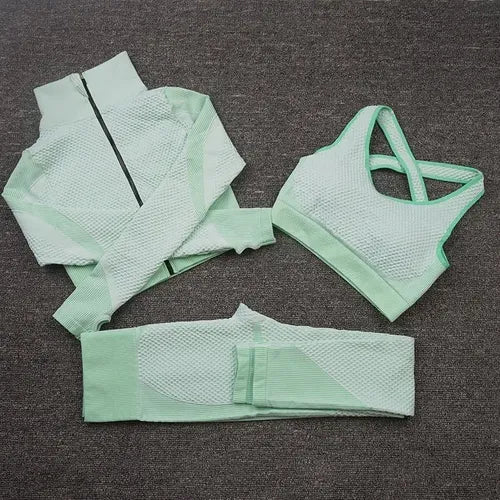 Conjunto 3 Piezas Traje De Yoga Sin Costura Ropa Deportiva