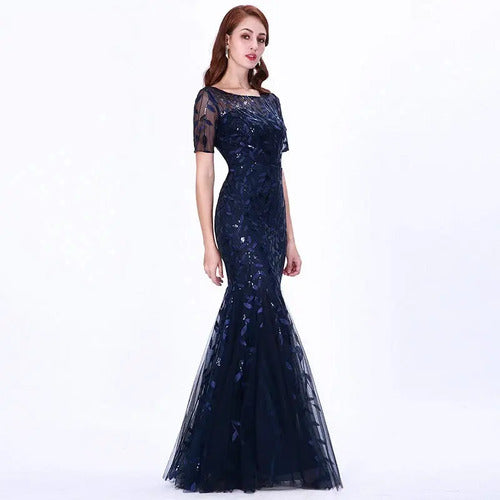 Vestido Fiesta Largo Lentejuelas Manguita Talla Ep 131