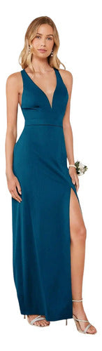 Vestido Largo Fiesta Escote V Mujer Elegante Va 618