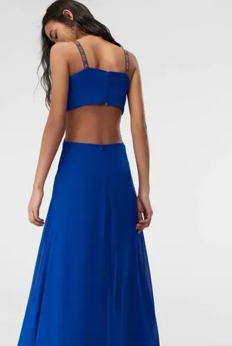 Vestido De Fiesta Largo Graduación Crop Top Td 29 Azul 40