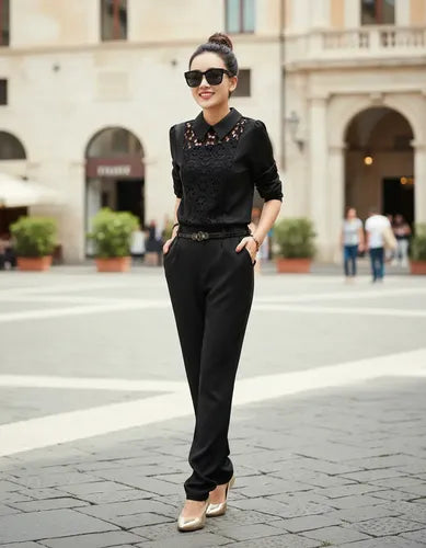 Traje Mujer Conjunto Blusa + Pantalón Negro Entero C 02 Negro M