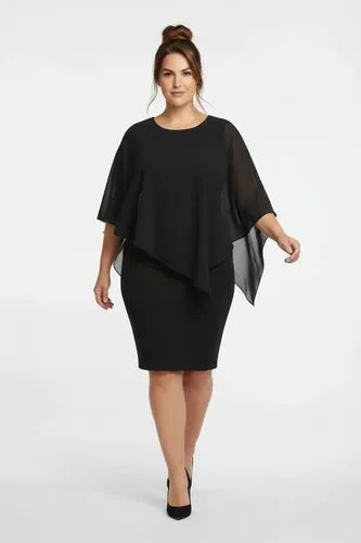 Vestido midi multicolor manga capa evasé talla grande