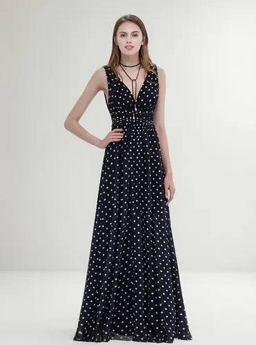 Vestido De Fiesta Largo Lunares Graduación Matrimonio Ep 109 Negro 8
