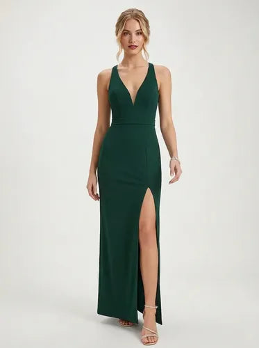 Vestido largo de gala escote V