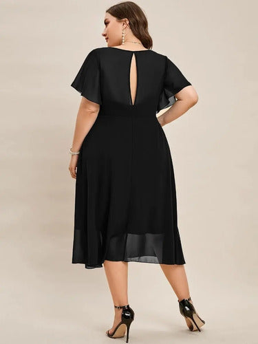 Vestido Fiesta Gasa Talla Grande Manga Corta Vg 101