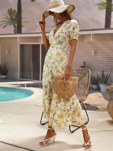 Vestido Gasa Verano Bohemio Con Estampado Floral  Vd 102