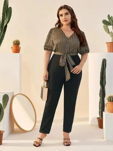 Entero Jumpsuit Talla Grande Escote Cruzado Cinturón Vg 202