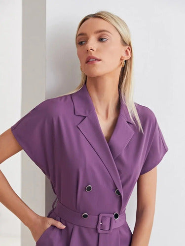 Entero Jumpsuit Mono Fiesta Con Cinturón Bolsillo El 113 Violeta S