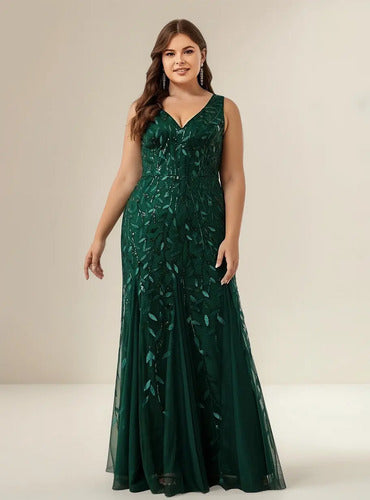 Vestido Fiesta Lentejuela Sirena Tul Talla Grande Ep 143