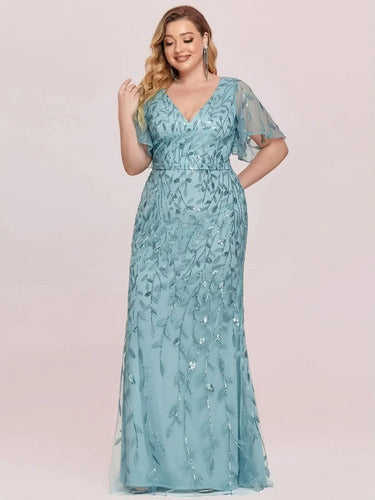 Vestido Fiesta Largo Lentejuelas Manguita Talla Ep 192 Azul 26