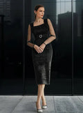 Vestido Fiesta Escote Cuadrado Cinturón Va 537 Negro M