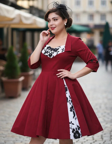 Vestido Vintage Pin Up, Burdeo Años 50, Va 269