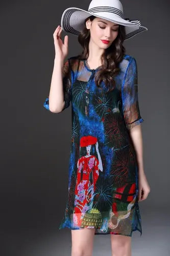 Vestido En Tonos Azules 2 Piezas Vd 40 Azul Oscuro M