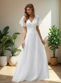 Vestido Largo Fiesta Novia Blanco Mangas Tul