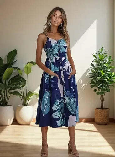 Vestido Bohemia Estampado Floral  Sexy Bolsillos Vd 84